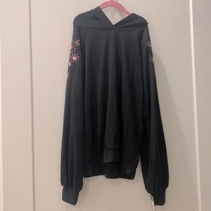 Girls black hoodie with embroidery size xl (14-16)
